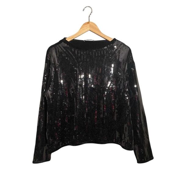 Gallery Sequin Chenille Sweater Women’s Large Long Sleeve‎ Black NWT - Picture 1 of 7